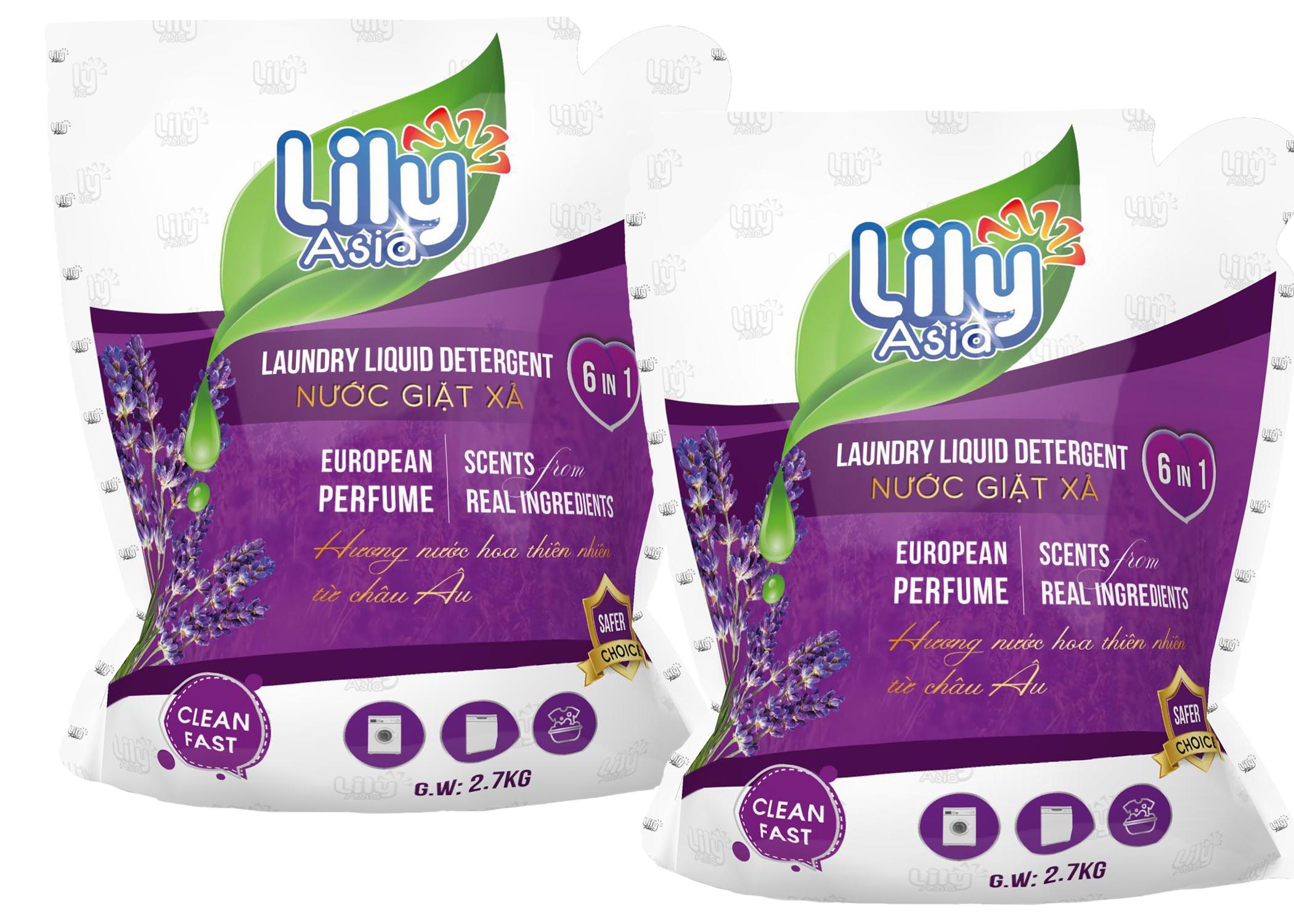 Combo 2 Túi Nước Giặt Xả Lily Asia - Hương  Hoa Cỏ (2,7 Kg / túi )