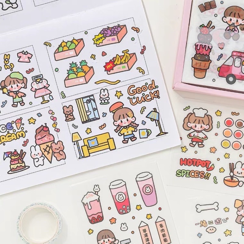 Sticker hộp 100 tấm cute Hello Customer