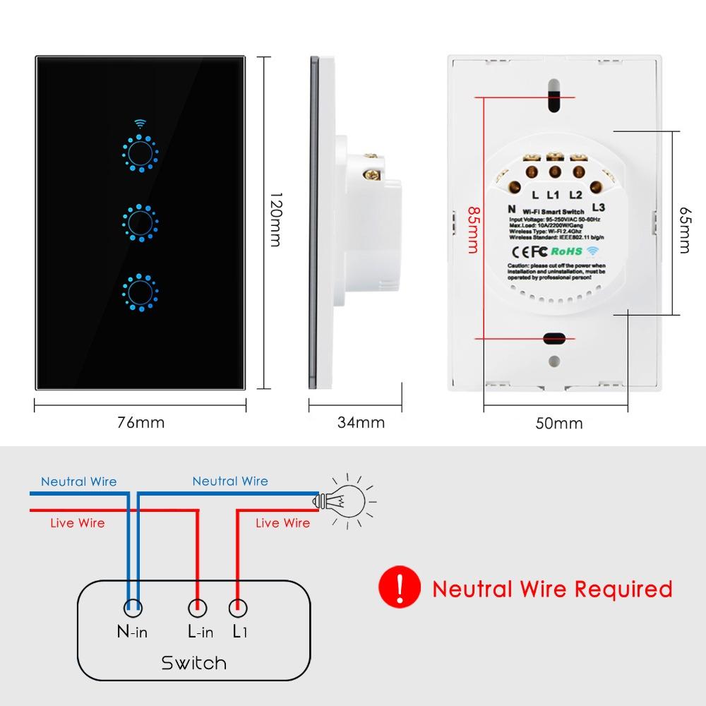WiFi Smart Switch Light Switch Voice Control, Remote Control, Touch Control For Alexa Google Assistant Schedule Timer