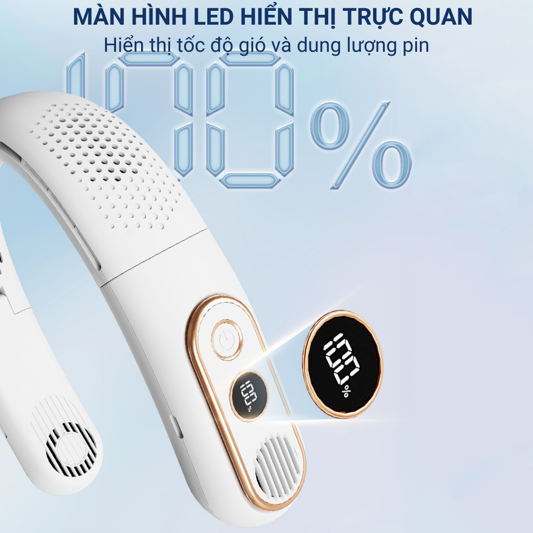 Quạt Mini Đeo Cổ BLADELESS NECKFAN A339, Quạt Đeo Cổ Thông Minh Tích Điện Không Cánh, Máy Quạt Treo Cổ Pin 4000mAh