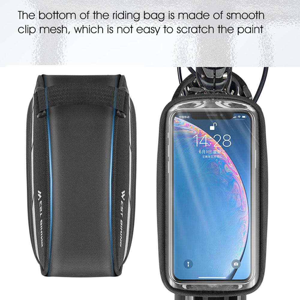 WEST BIKING 1L Bicycle Bag Reflective Bike Frame Fronttube Bag Touchscreen Mobilephone Bag Cycling Bag Road Bike Accessories