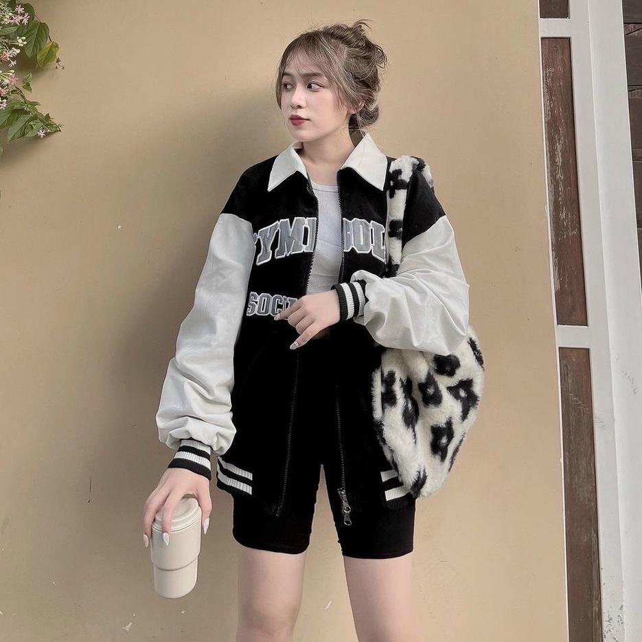 Áo Khoác Polo Nữ SYMBOLIC kéo Khóa Phối Tay Form Rộng Ulzzang