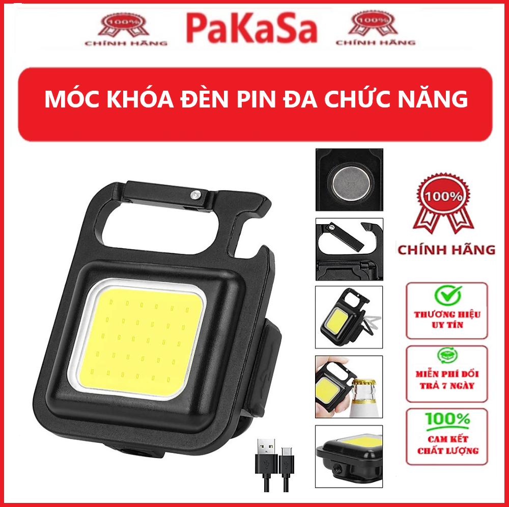 Đèn LED Mini Móc Khóa Siêu Sáng Tiện Dụng PaKaSa, Đèn Pin COB Dã Ngoại Thường Ngày, Sạc TYPE-C Tiện Dụng Dung Lượng PIN 500mAh- HÀNG CHÍNH HÃNG