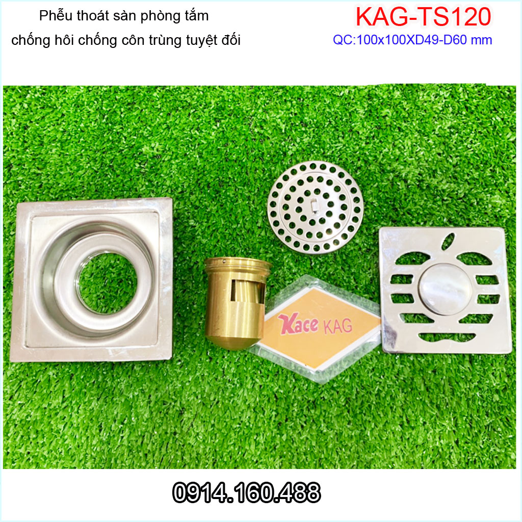 Thoát sàn 10x10cm KAG-TS120 đế đạn, Hố ga trái táo nhà tắm ống từ D49-60  thoát nước nhanh  chăn tóc tốt dễ sửa chữa
