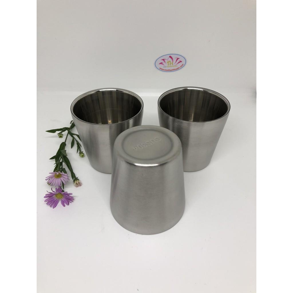 Bộ 3 Ly inox cách nhiệt 304 cao cấp bóng gọn 175ml hoặc 300ml chống nóng tay thích hợp cho người già trẻ em