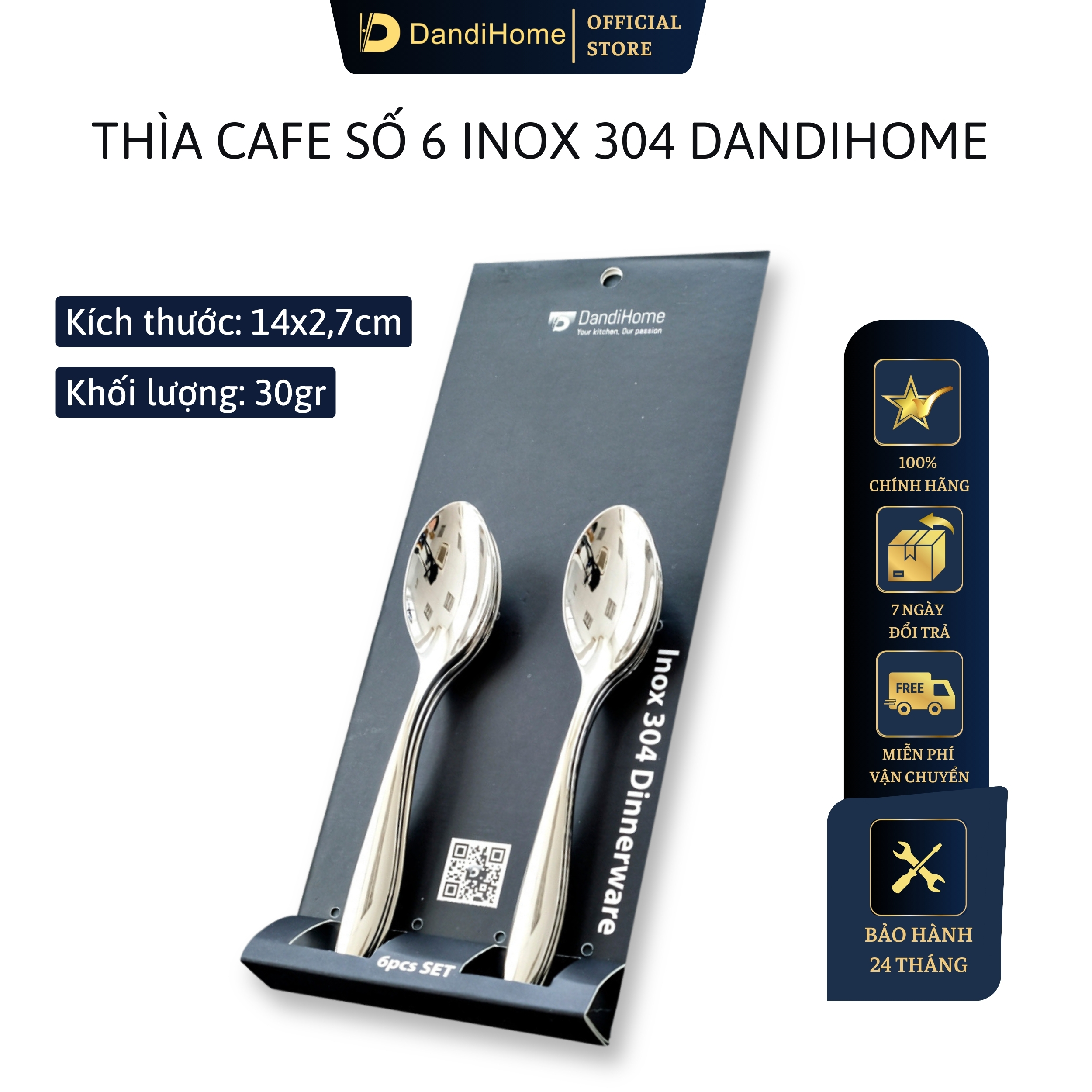 Bộ 6 thìa cafe Inox 304 cao cấp số 6
