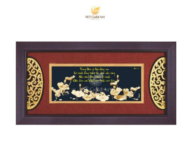 Hình ảnh Tranh hồ hoa sen dát vàng (42x81cm) MT Gold Art- Hàng chính hãng, trang trí nhà cửa, phòng làm việc, quà tặng sếp, đối tác, khách hàng, tân gia, khai trương 