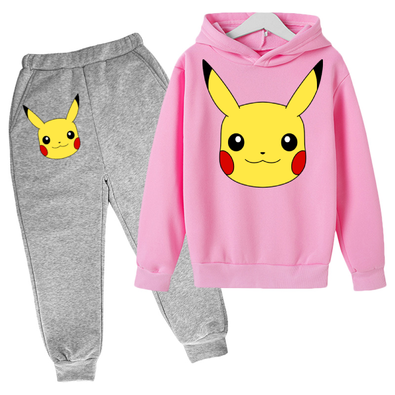 Pikachu Áo Hoodie Pokemon Áo Hoodie Game Áo Hoodie Bộ Thu Trẻ Em Áo + Quần 2 Bộ Teen Dễ Thương Áo Hoodie 4-14Y bộ Bé Trai Quần Áo