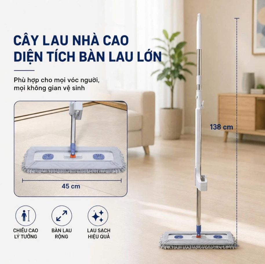 Cây Lau Nhà Tự Vắt Kèm 3 Bông Lau San Hô
