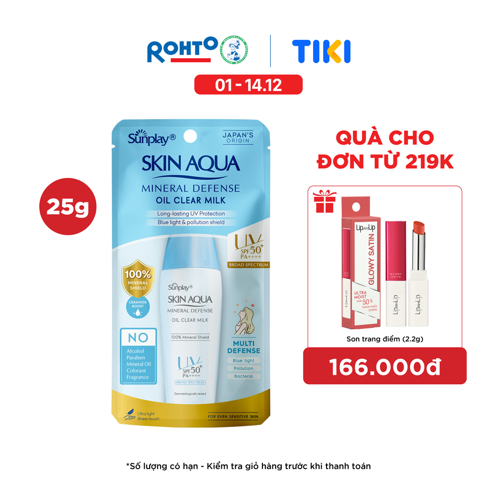 Kem Chống Nắng Vật Lý Skin Aqua Kiềm Dầu, Dạng Sữa Dùng Hàng Ngày Sunplay Skin Aqua Mineral Defense Oil Clear Milk Spf50Pa 25G