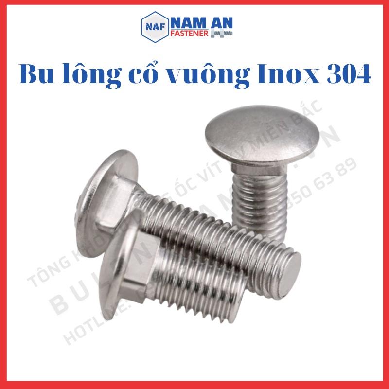 50 con Bu lông đầu tròn cổ vuông inox 304 M8x15 (mm), bulong inox, bu lông cổ vuông chất liệu Inox 304