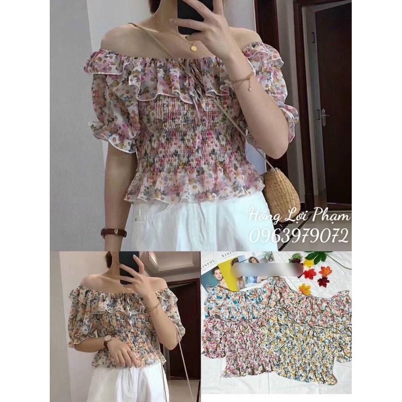 Áo kiểu trễ vai hoa nhí bèo dễ thương