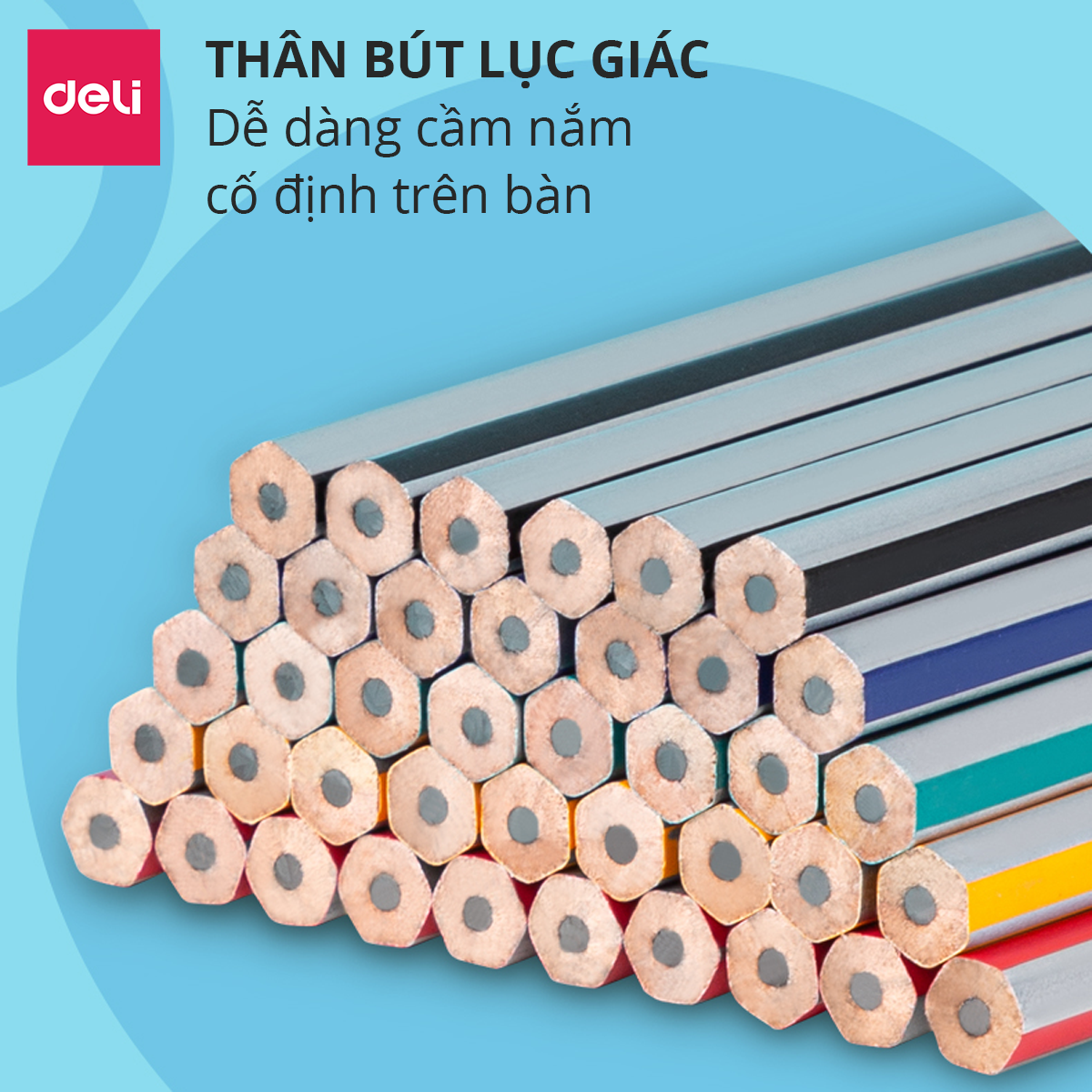 Bút chì 2B HB gỗ tự nhiên Deli - Dễ gọt và nhạy với máy chấm thi - Kèm tẩy và gọt - 10 chiếc/vỉ 50 chiếc/hộp - 33431 / 33433