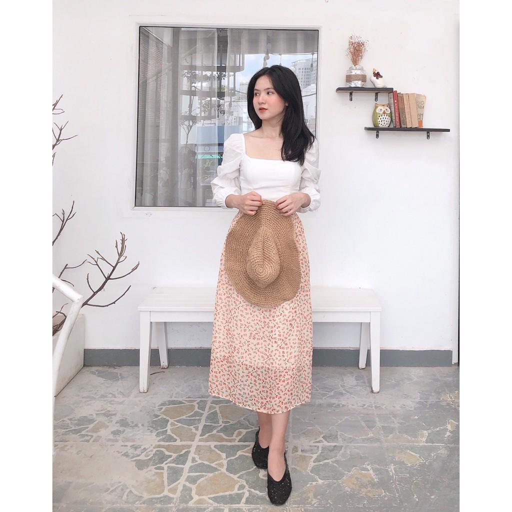 CHÂN VÁY HOA VOAN DÀI -Hình thật shop chụp
