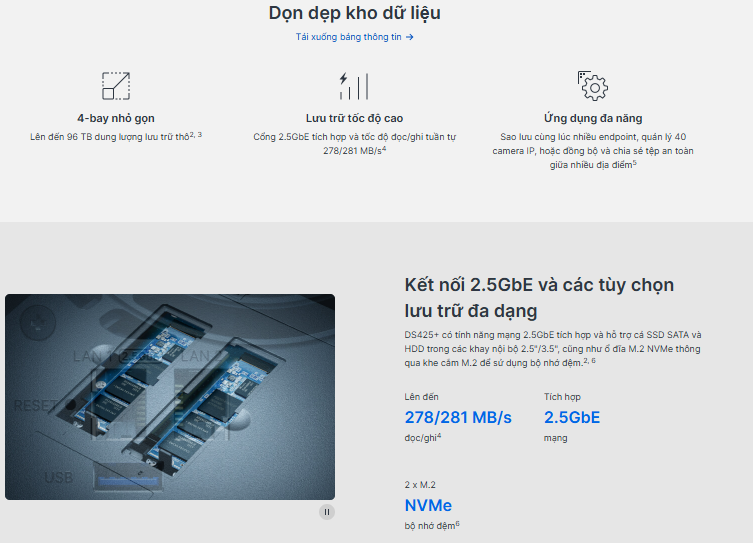 Thiết bị lưu trữ Synology DiskStation DS425+ 4bay bảo hành 3 năm Hàng chính hãng