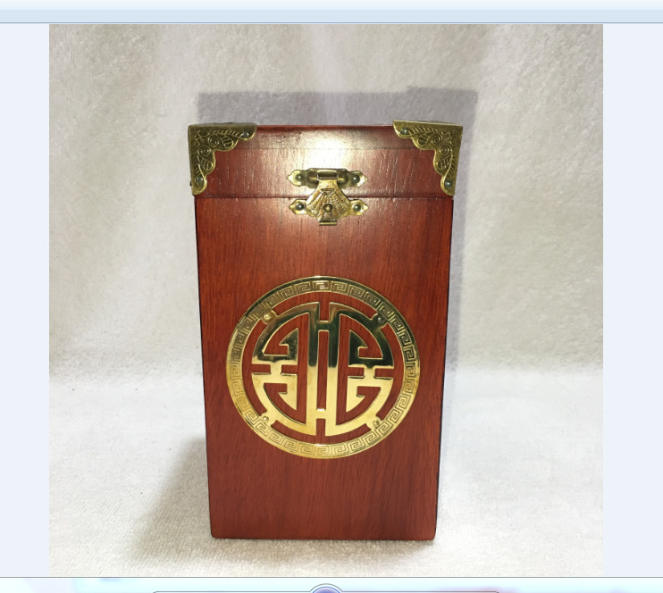 Hộp chè - hộp trà cao cấp gỗ hương chữ THỌ vuông nẹp 4 góc vàng - loại cao to