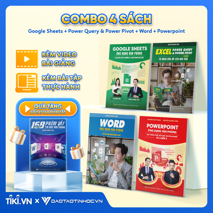 Combo 4 Sách Word - Google Sheet - Power Point - Power Query &amp; Power Pivot ĐÀO TẠO TIN HỌC Ứng Dụng Văn Phòng Kèm Video Khóa Học