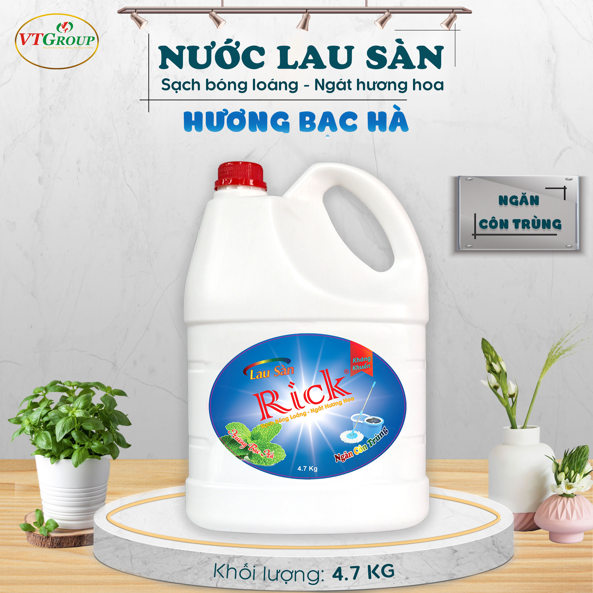 Nước lau sàn Rick 4.7kg (3 chai/ thùng) - Tặng NRC 4.7KG