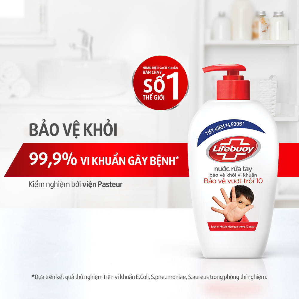 Combo 2 Nước Rửa Tay Lifebuoy Bảo Vệ Vượt Trội 10 Giúp Sạch Khuẩn Và Bảo Vệ Vượt Trội Khỏi 99.9% Vi Khuẩn Tốt Nhất Chai 450g