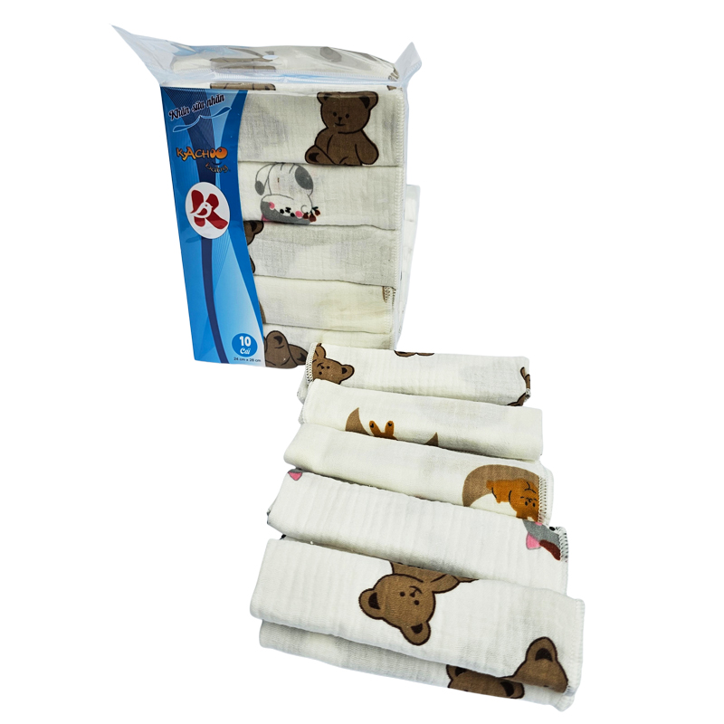 Set 10 khăn sữa nhăn muslin 2 lớp cho bé, size 24cm x 28cm, khăn sữa cho bé sơ sinh mềm mịn, an toàn thấm hút tốt