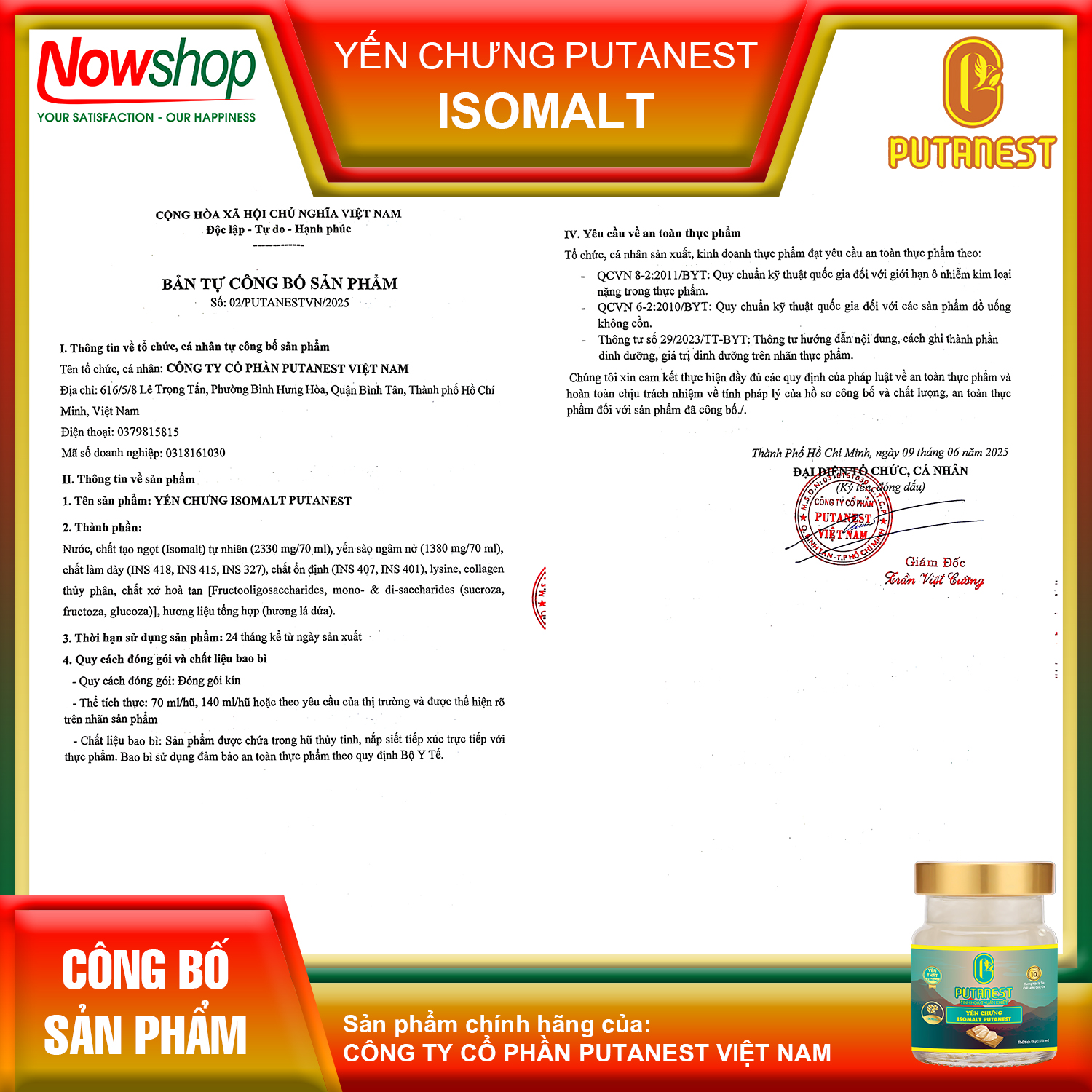 Yến chưng Isomalt PUTANEST hộp quà tặng cao cấp 12 hũ 70ml cho người ăn kiêng giữ dáng tiểu đường