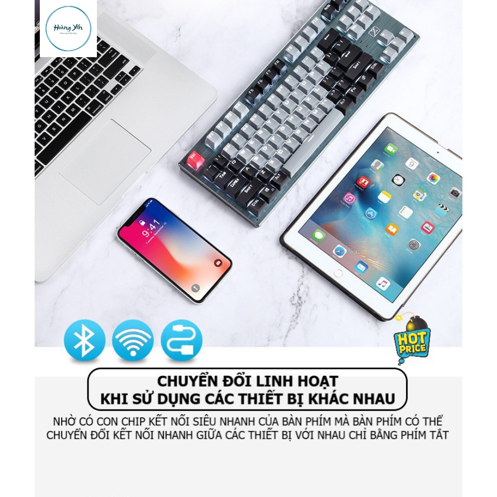 Bàn phím CƠ Bluetooth Không Dây Pin Sạc K950 PRO Nâng Cấp 2022 FULL LED blue switch cho máy tính pc laptop điện thoại