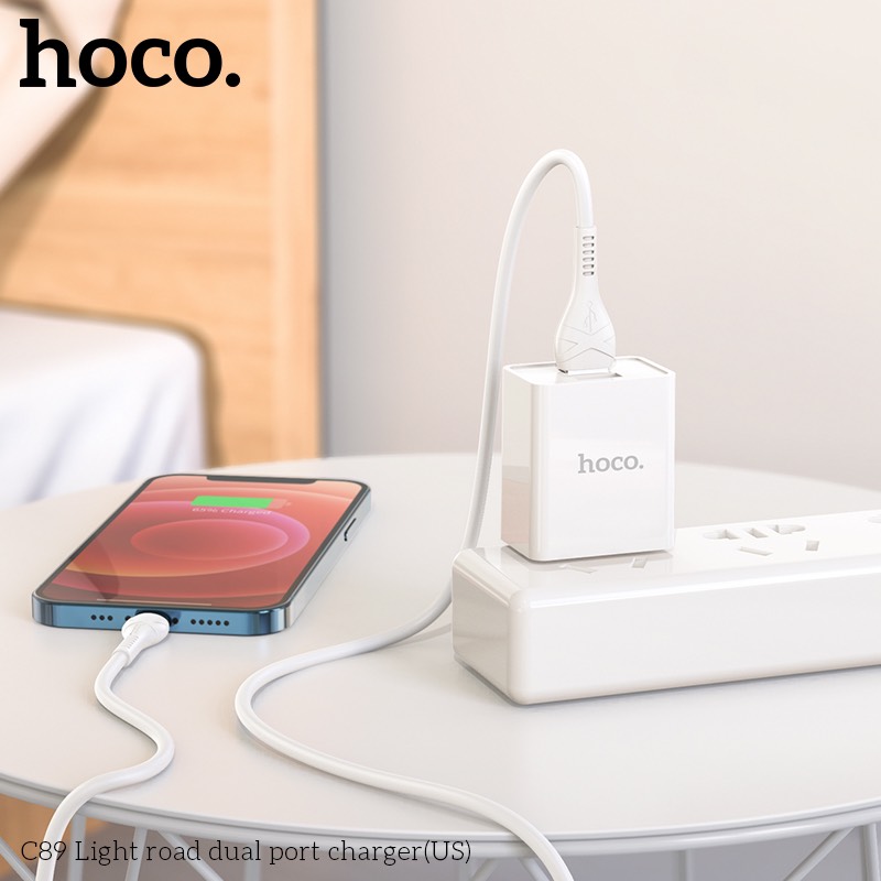 Cốc sạc HOCO C89 - Củ sạc 2 cổng USB tối đa 2.1A, dùng cho iPhone, Samsung và máy khác - Hàng chính hãng