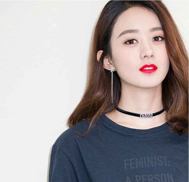 Bông tai hoa tuyết đá dáng dài sang chảnh