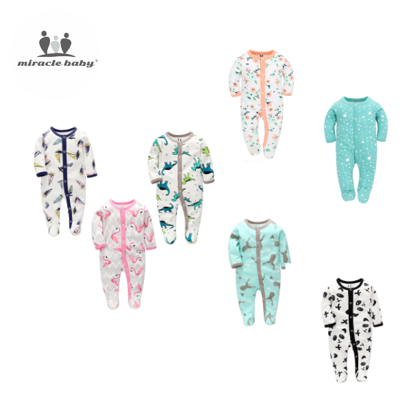 Jumpsuit/Bodysuit Tay Dài chất liệu 100% cotton Miraclebaby cho Bé Trai, Bé Gái (Từ 1-2 tháng, 2-4 tháng, 5-7 tháng)