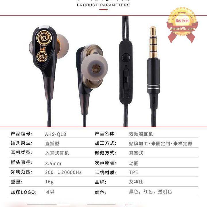 Tai nghe có mic nhét tai AHS-Q18 HiFi | Tai nghe in ear 4 chip AHS Q18