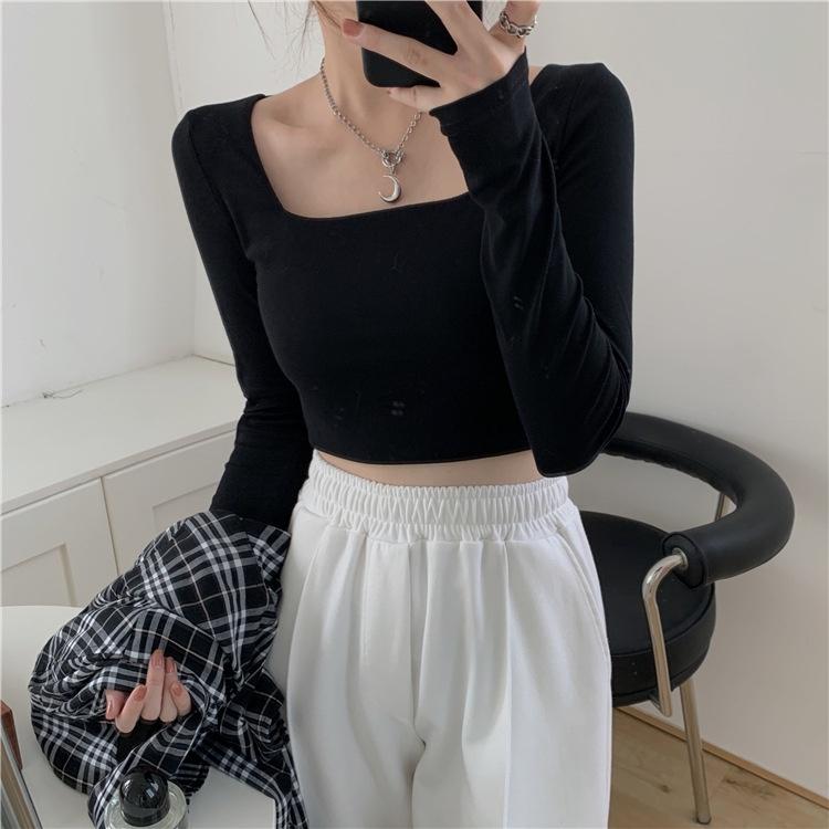 Áo croptop nữ đẹp, áo croptop tay dài cổ vuông vải thun ôm body, crt nữ cotton co giãn tốt, ACN005