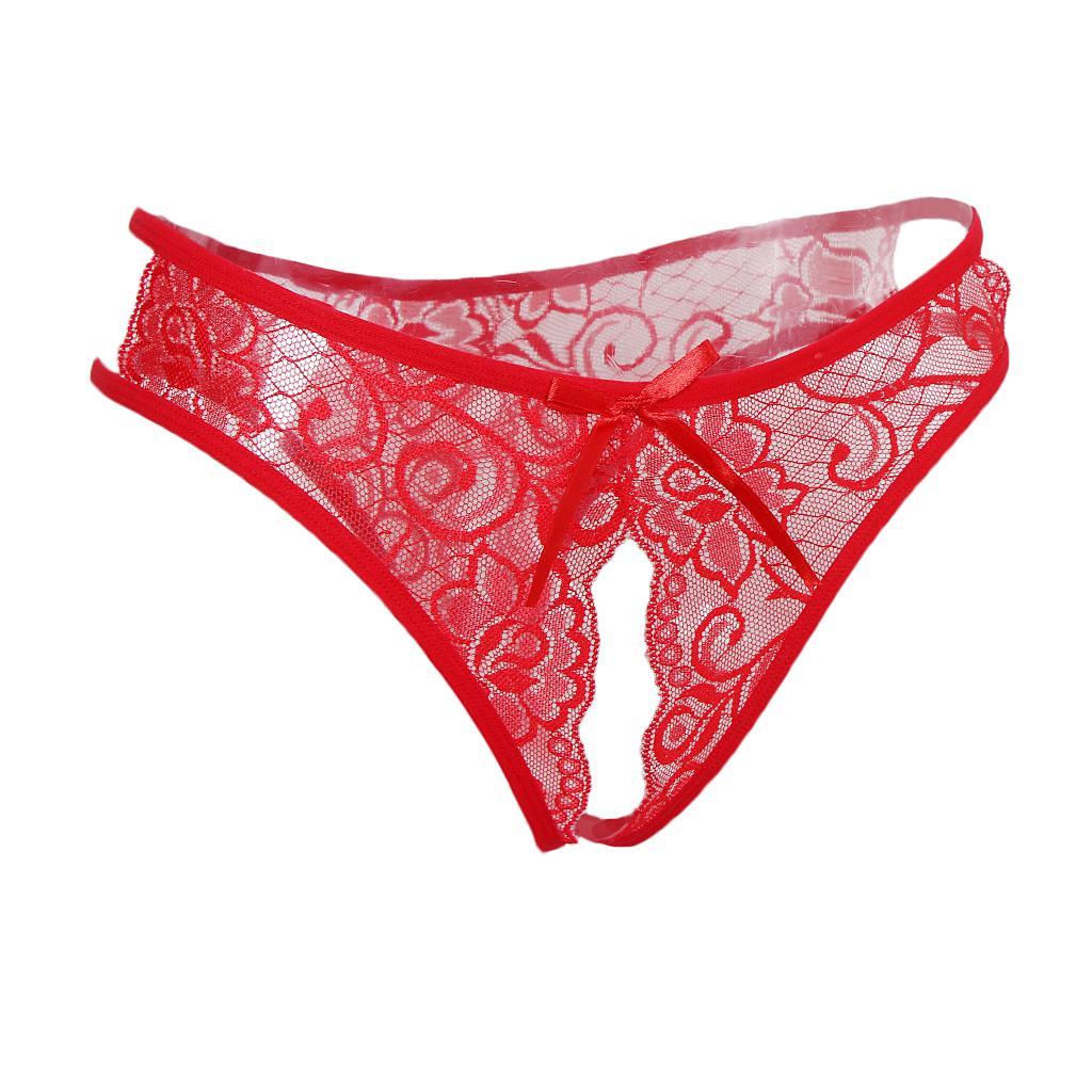2 Pieces Womens Sexy Floral Lace Thong Underwear Crotchless Panties Lingerie