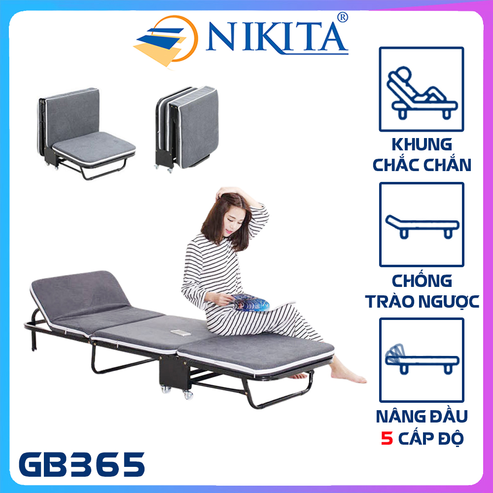 [HOT] Giường gấp đa năng gấp gọn NIKITA, khung thép sơn tĩnh điện, xếp gọn thành ghế sofa,  có bánh xe