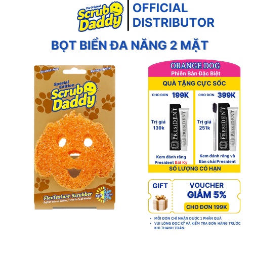 [Phiên Bản Đặc Biệt] Miếng bọt biển Scrub Daddy Orange Dog - 1 mặt đa năng - an toàn - chống mùi