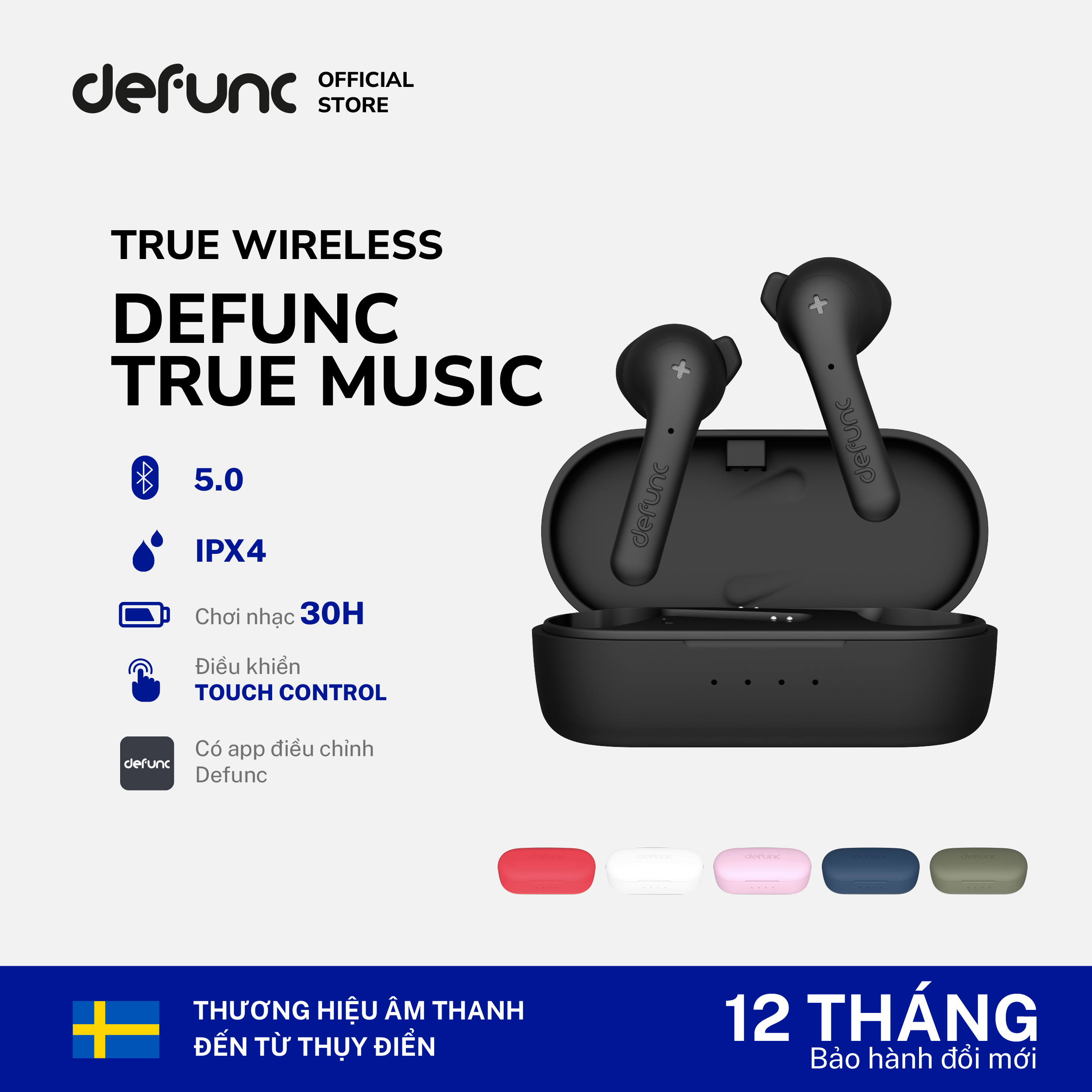 Tai nghe TRUE Music TWS Earbuds Defunc - Hàng chính hãng - Bảo hành chính hãng 1 năm