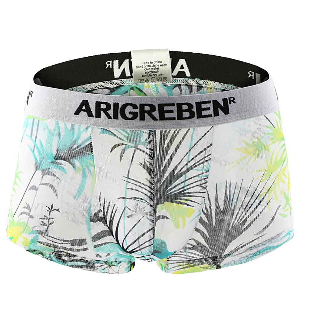 Mens Sexy Sheer Mesh Net Underwear Boxer Briefs Flower Underpants