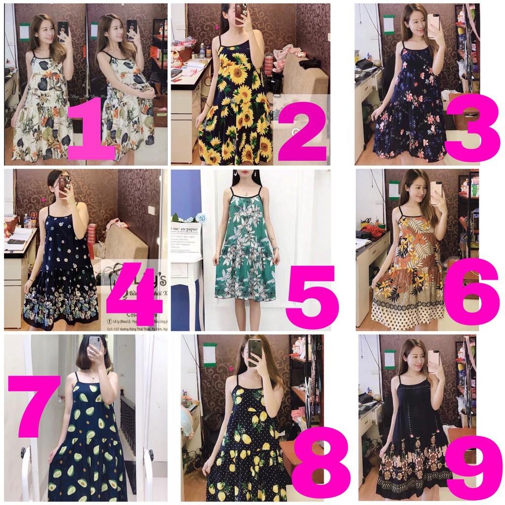 , đầm bầu lanh 2 dây chất mát cho mẹ từ 40-65kg