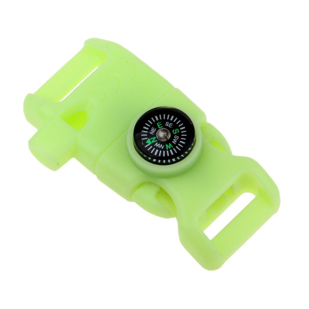Plastic Side Release Buckle Whistle Compass Flint Fire Starter Emergency Tools for Outdoor Camping Hiking Backpacking