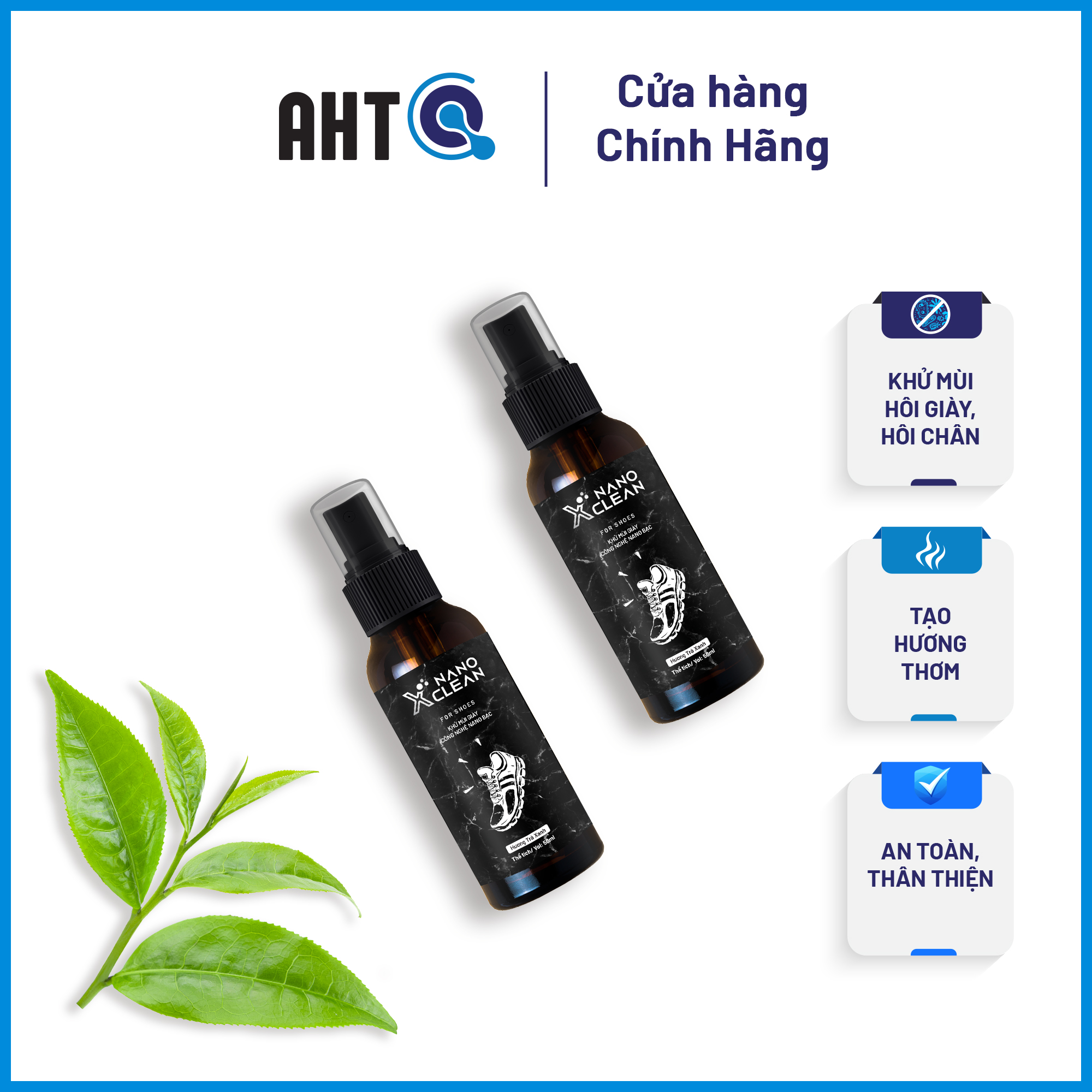 Chai xịt khử mùi giày Xclean Nano Bạc AHT Corp 50ml - Khử mùi hôi giày, diệt khuẩn, làm sạch bề mặt giày dép