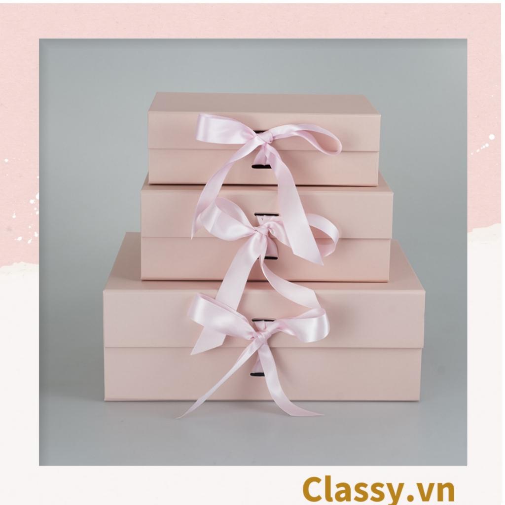 Hộp quà Classy tặng giấy cứng trơn màu, giấy cứng cực sang, Quà tặng Sinh Nhật kèm ruy băng Q769