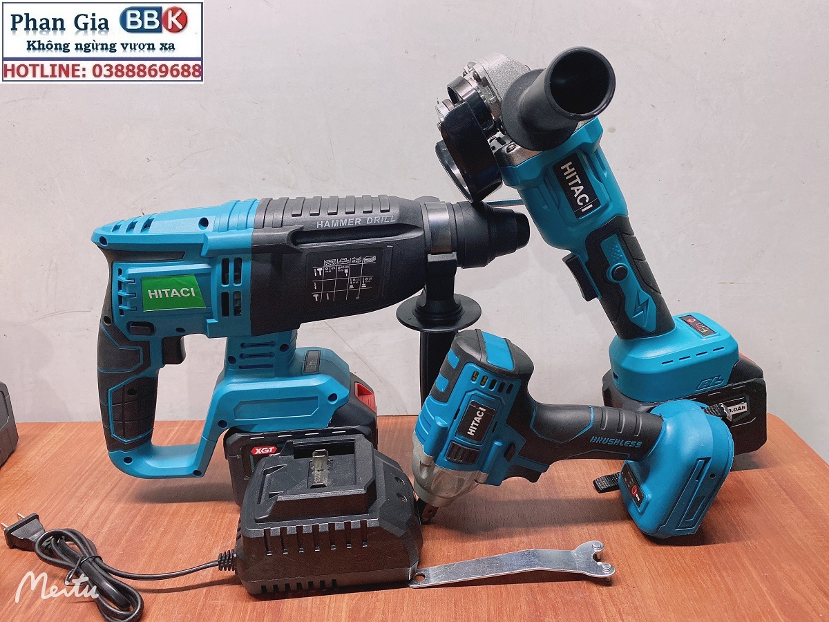 Bộ Combo 3 Trong 1 Gồm Máy Khoan Đục Bê Tông, Máy Mài Và Máy Siết Bulong Dùng Pin 199V 15 Cell, Lõi Đồng 100%, Động Cơ Không Chổi Than - Bảo Hành 1 Năm