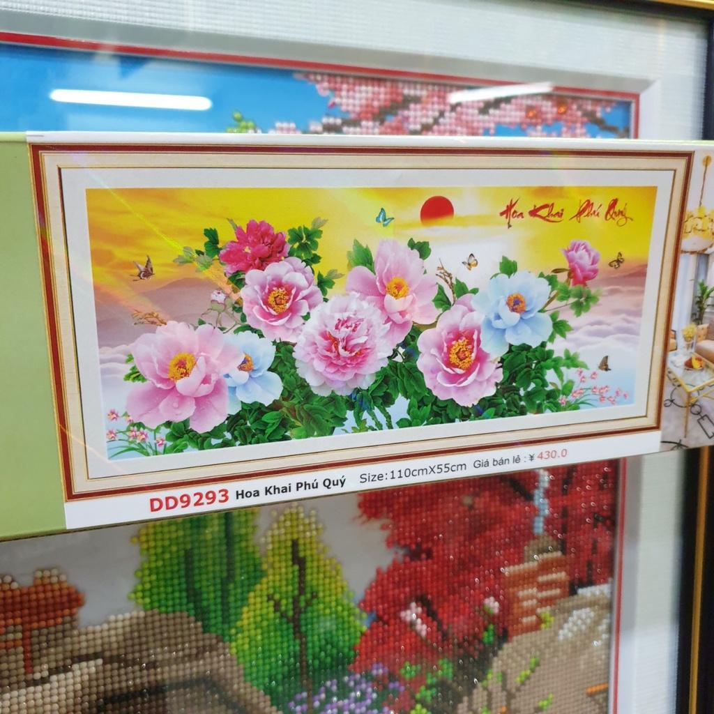 Tranh đính đá HOA MẪU ĐƠN HOA KHAI PHÚ QUÝ (ĐÁ ABC CAO CẤP). Kích Thước: 1m10 x 55cm