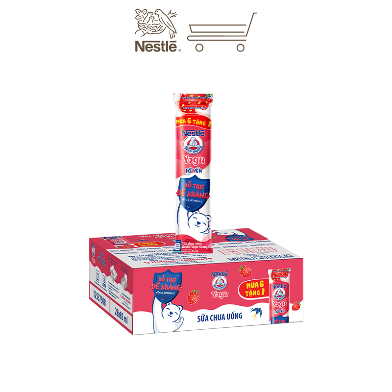 [TẶNG 4 GÓI KHI MUA 24 GÓI] Thùng 28 gói Sữa Chua Uống Tổ Yến Nestlé Yogu hương DÂU 85ml