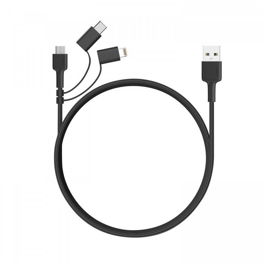 Dây Cáp Sạc 3 Trong 1 MicroUSB / USB Type-C / Lightning Chuẩn MFI Aukey CB-BAL5 1.2m - Hàng Chính Hãng