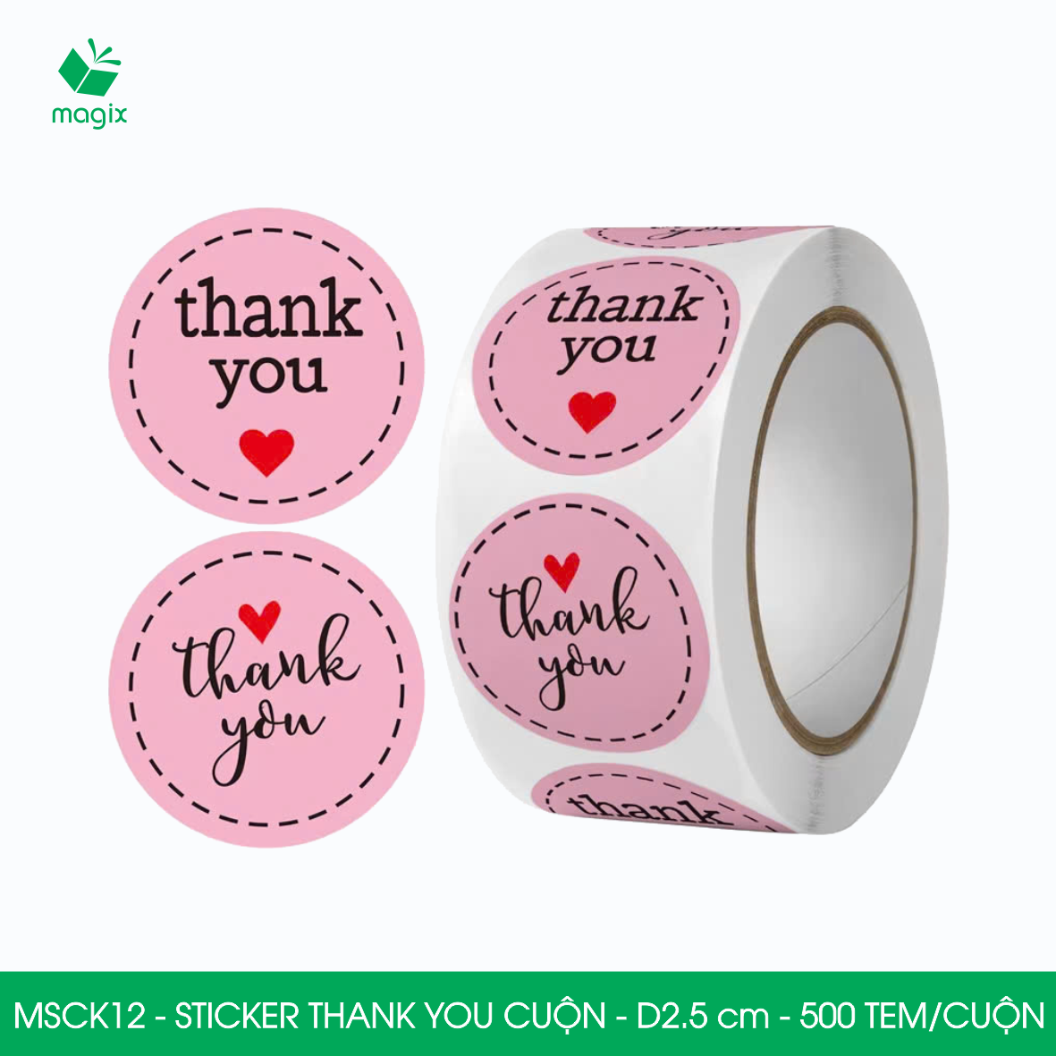 MSCK12 - D2.5 cm - Cuộn 500 sticker thank you tròn, nhãn dán thank you, tem dán cảm ơn