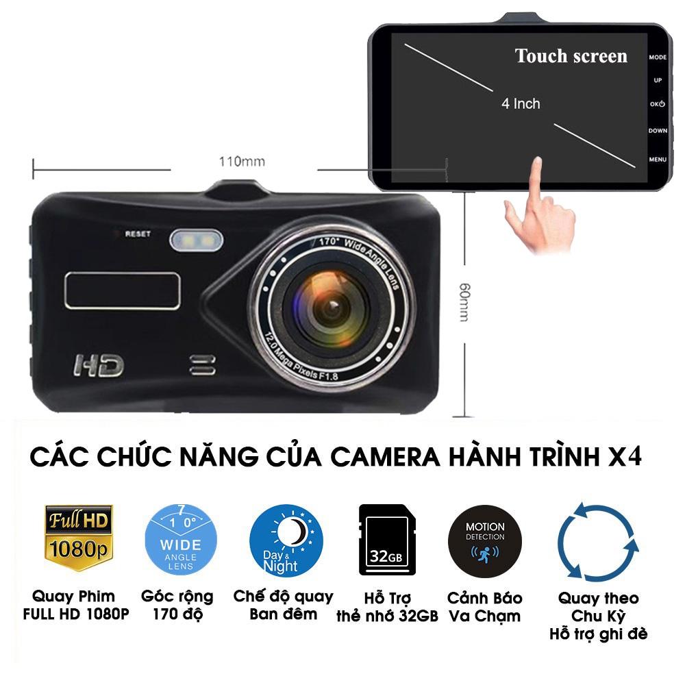 Camera hành trình ô tô X4 ghi kình kép trước sau Full HD- TÍCH HỢP MÀN CẢM ỨNG - BẢO HÀNH 1 ĐỔI 1 TRONG VÒNG 12 THÁNG