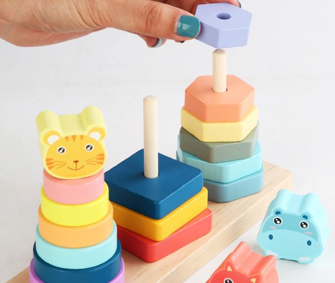 Đồ chơi gỗ - Đồ chơi thả cọc -  tháp 3 cọc MONTESSORI - MẪU MỚI