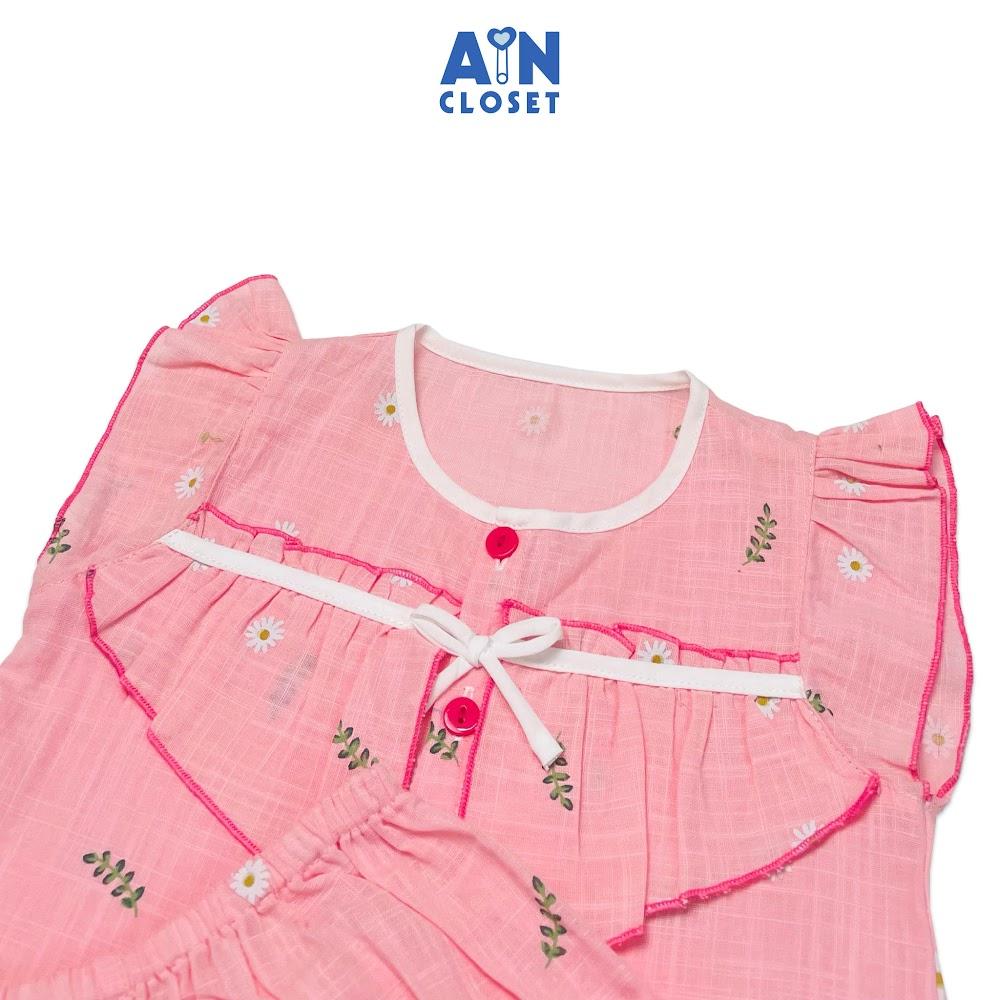 Bộ quần áo ngắn bé gái họa tiết Cúc nhí hồng linen - AICDBG93GBOC - AIN Closet