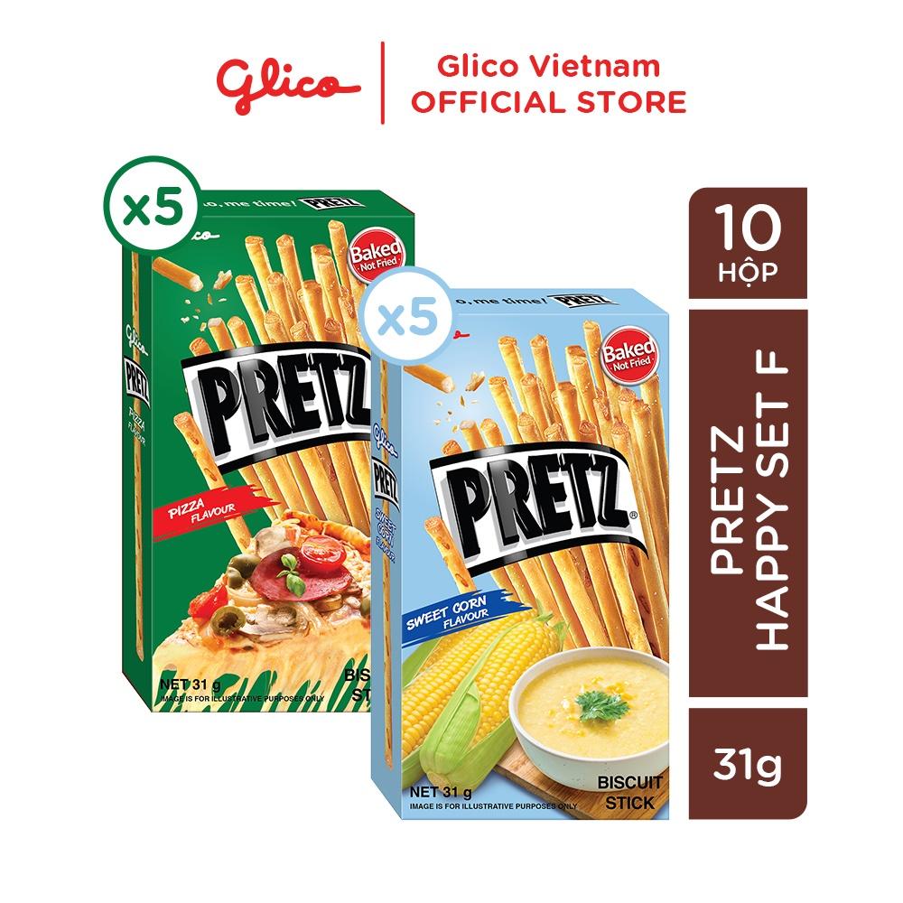 Bánh que nướng giòn mix 2 vị pizza và bắp GLICO Pretz Pizza &amp;amp; Sweet Corn (Combo Happy Set F 5 pizza 5 bắp)