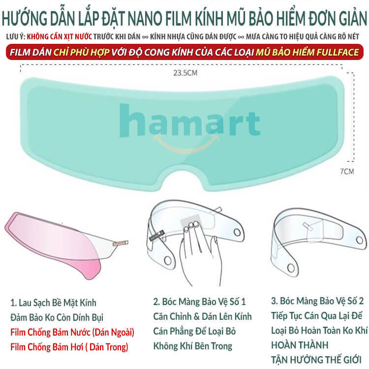 Miếng Dán Chống Nước Mũ Bảo Hiểm Hamart Decal Dán Kính Nón Bảo Hiểm Trùm Đầu Biker Motor Chống Bám Nước